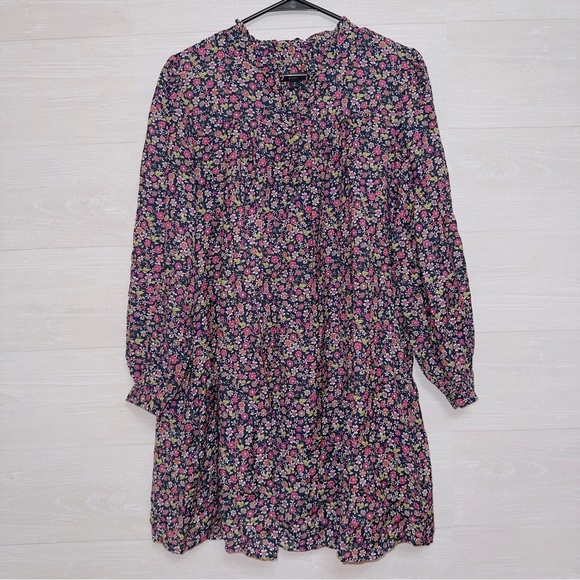 J. Crew Women's Pink and Purple Floral Print Long Sleeve Tiered Mini Dress - Picture 2 of 7